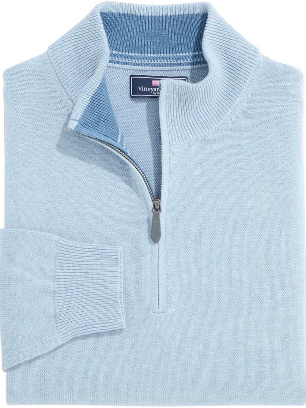 Vineyard Vines Men’s Pale Blue Quarter-Zip premium boathouse Sweater